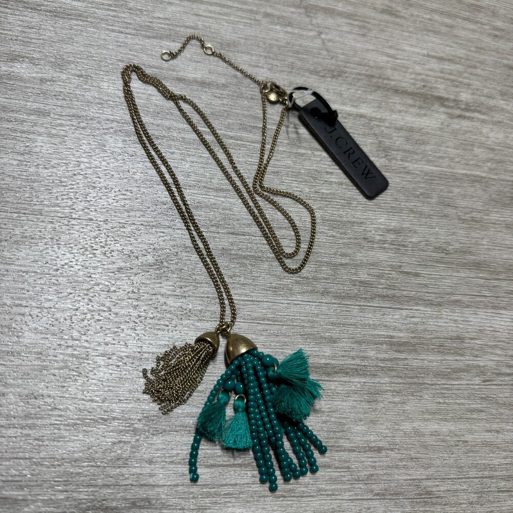 J. Crew Necklace with Turquoise Colored Bead and Thread Tassel Cluster NWT